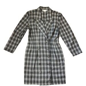 Vtg 90s La Belle Women Blazer Plaid Midi Dress Black Grey 9 USA Clueless‎ Preppy